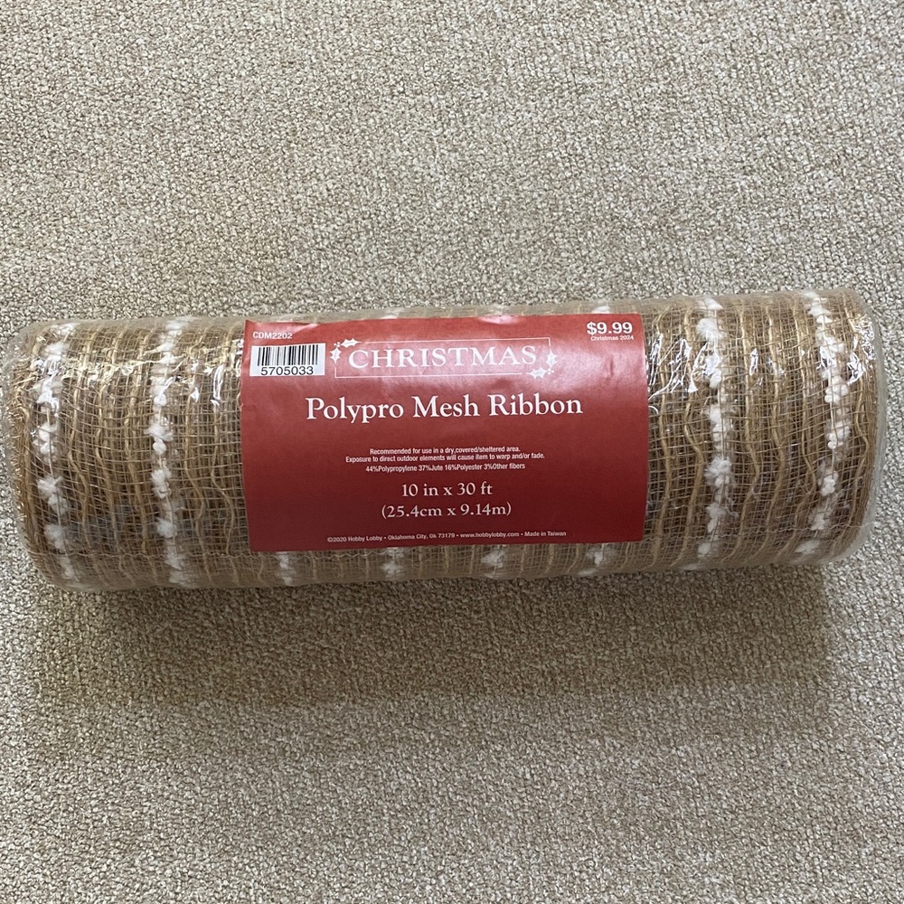 Christmas Polypro Mesh Ribbon - Natural/Tan